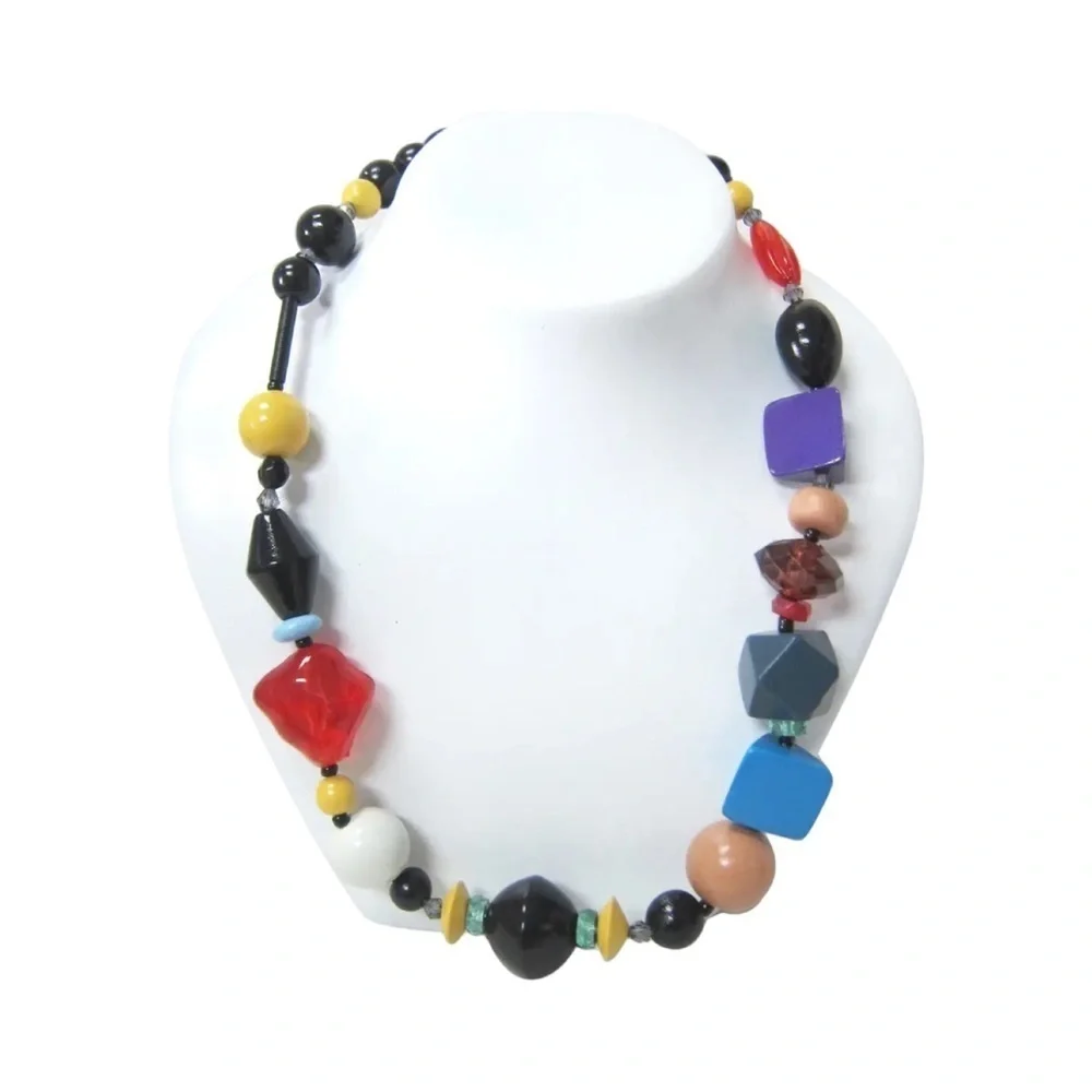 Multi Gemstone Yellow Agate & Wooden Beaded Necklace 22” Handmade Boho Statement